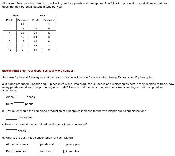 Alpha and Beta, two tiny islands in the Pacific, produce pearls and
