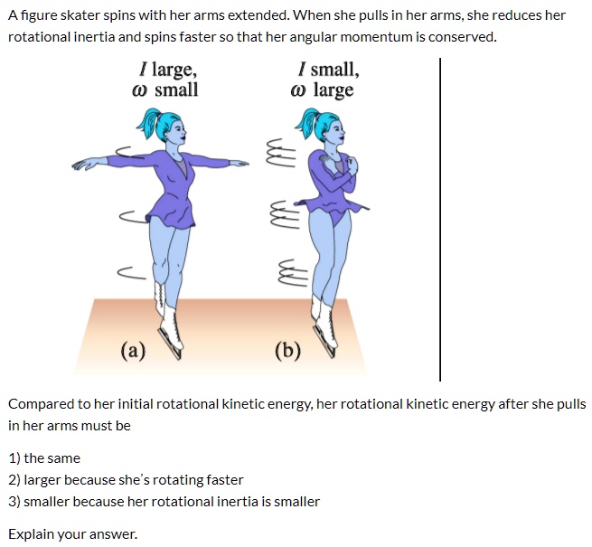 SOLVED: A figure skater spins with her arms extended. When she pulls in ...