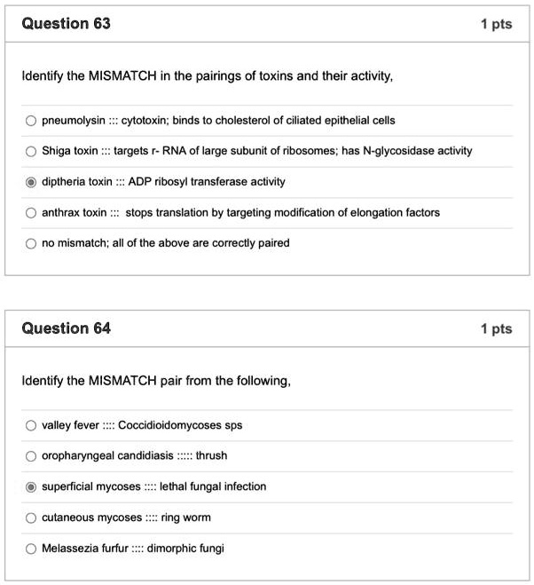 Solvedquestion 63 Pts Identify The Mismatch In The Pairings Of Toxins