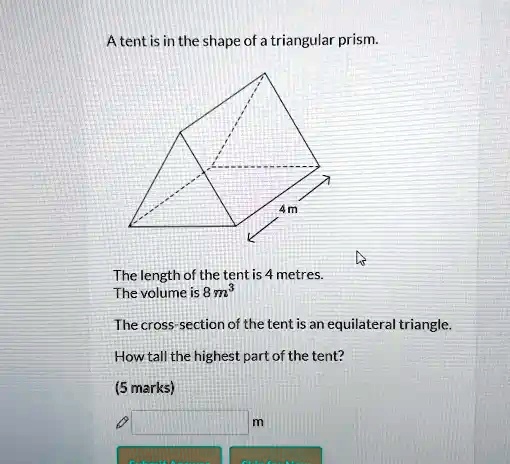 SOLVED: A tent is in the shape of a triangular prism The length of the ...