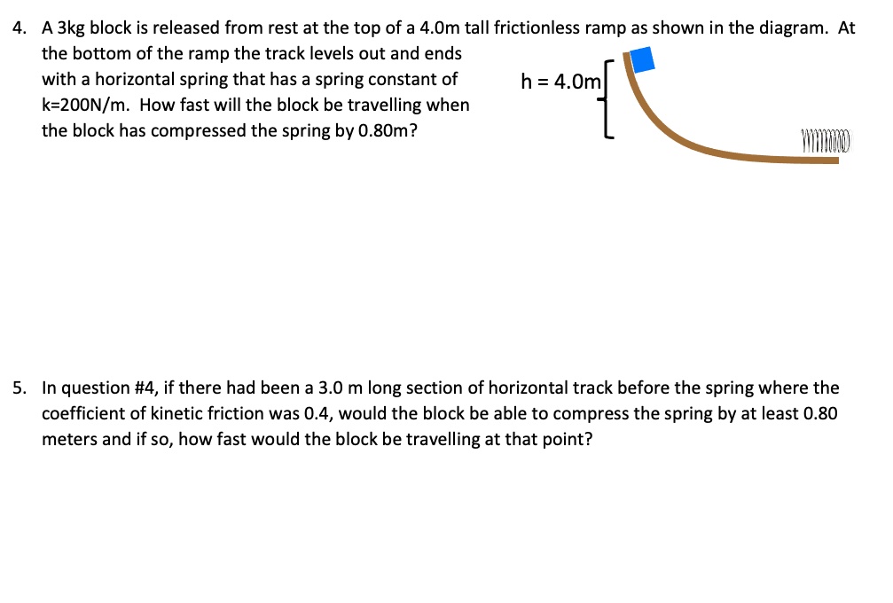 SOLVED A 3 kg block is released from rest at the top of a 4.0 m tall