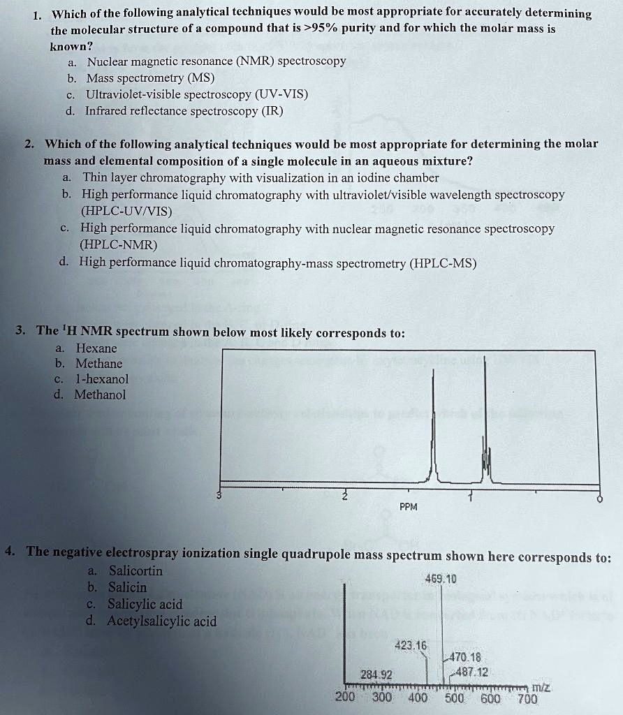 SOLVED Which of the following analytical techniques would be most