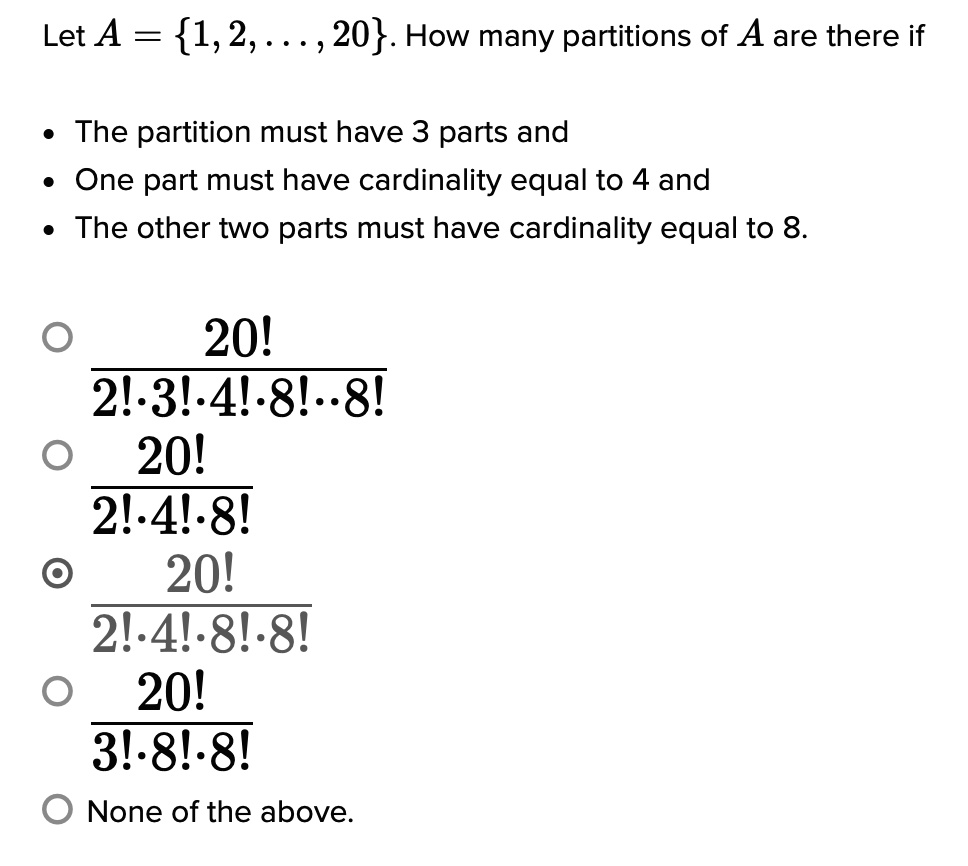 SOLVED Let A = 1,2, 20. How many partitions of A are there if The