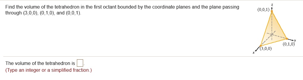 Solved Find The Volume Of The Tetrahedron In The First Octant Bounded By The Coordinate Planes