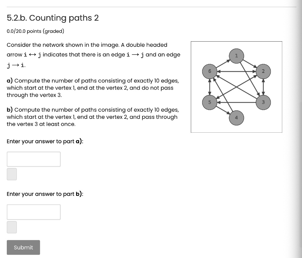 SOLVED: 5.2b. Counting paths 2 0.0/20.0 points (graded) Consider the ...