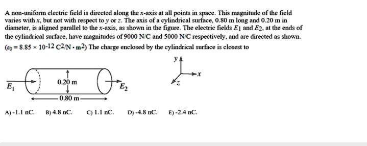 a non uniform electric field is directed along the x axis at all points ...
