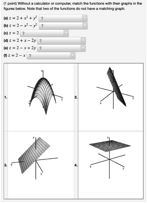 Solved Point Without Calculator Or Computer Match The Functions With Their Graphs In The Figures Below Note That Two Of The Functions Do Not Have Matching Graph 2 R B 2 R Y C 2