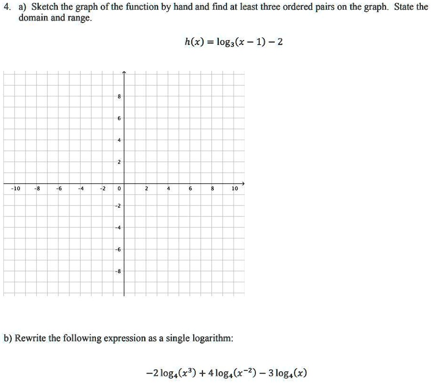 a sketch the graph of the function by hand and find at least three ordered pairs on the graph state the domain and range hkx logzx 1 2 b rewrite the following expression as a single logarith 63896