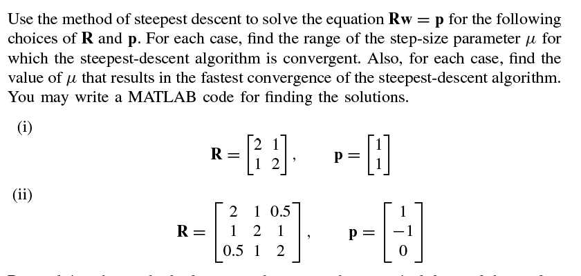 Write a MATLAB program for the steepest descent