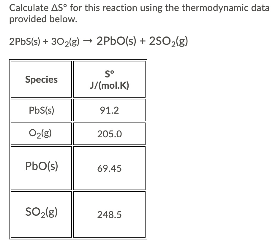 SOLVED: Calculate AS? for this reaction using the thermodynamic data ...