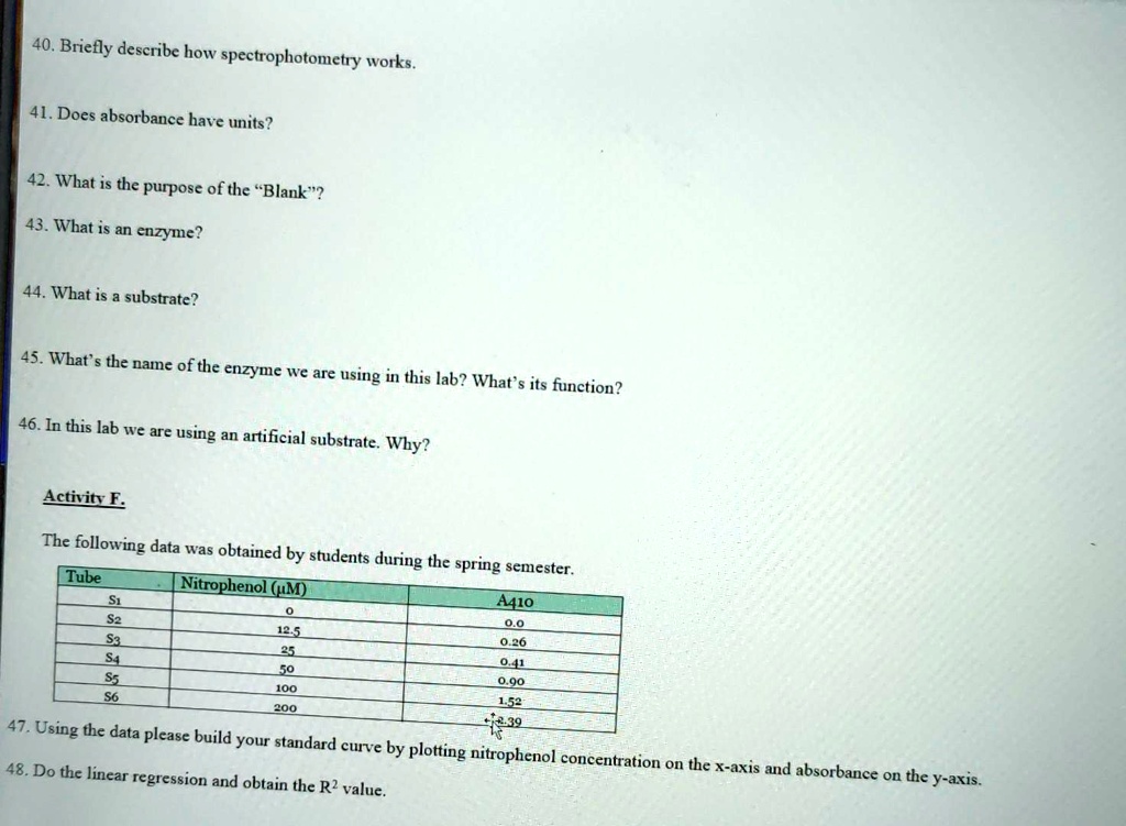 VIDEO solution 40. Briefly describe how spectrophotometry works. 41