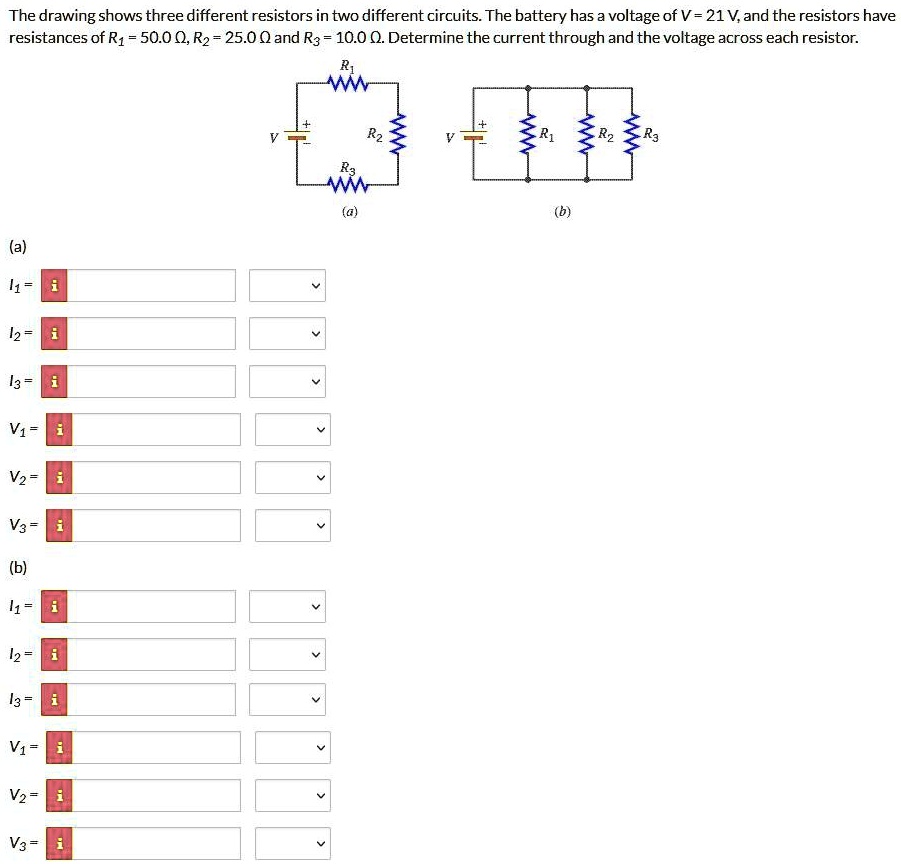 SOLVED: The drawing shows three different resistors in two different ...
