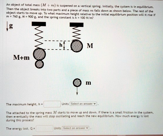An object of total mass (M + m) is suspened on a vertical...