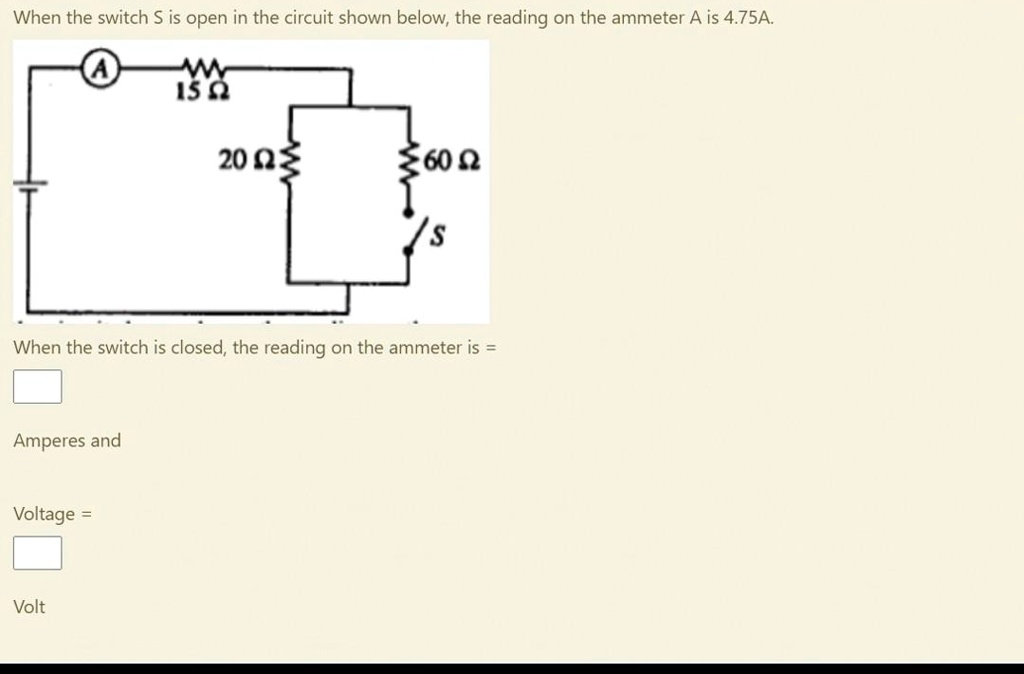 SOLVED When the switch S is open in the circuit shown below; the reading on the ammeter A is 4