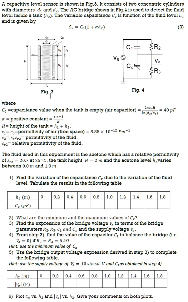 SOLVED A capacitive level sensor is shown in Fig.3.It consists of two concentric cylinders with