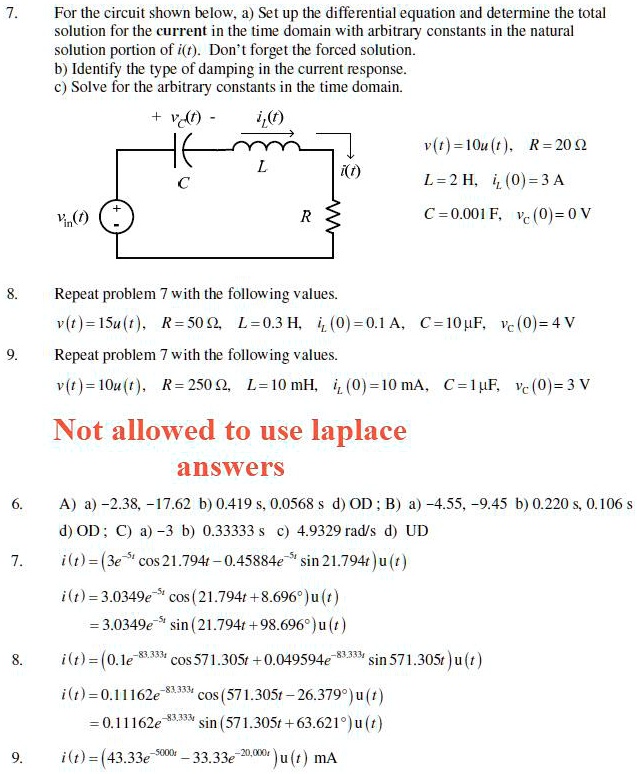 SOLVED: For the circuit shown below, set up the differential equation ...