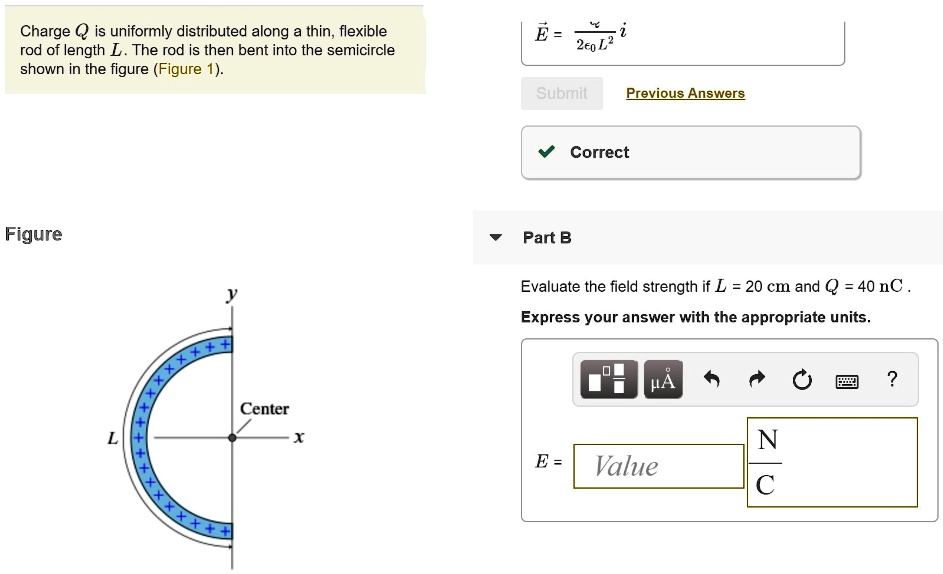 SOLVED: Charge ( is uniformly distributed along thin, flexible rod of ...