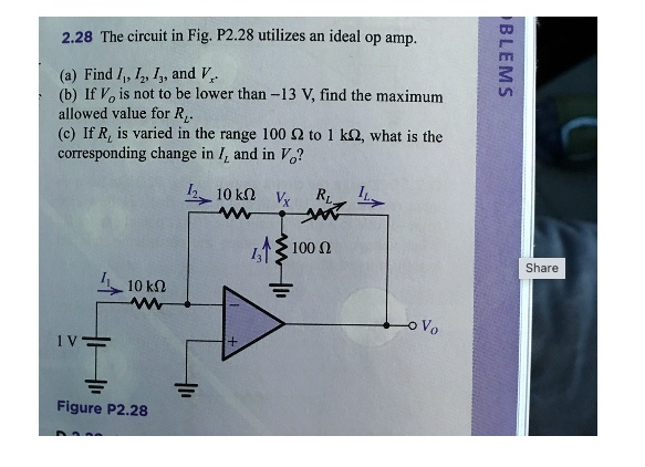 SOLVED: 2.28 The circuit in Fig. P2.28 utilizes an ideal op amp ...