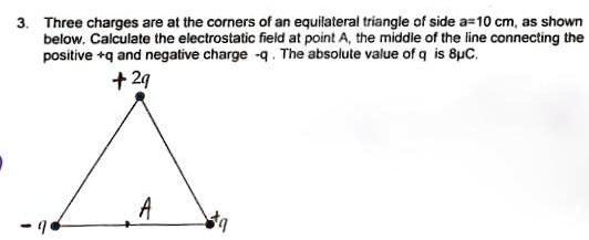SOLVED: Three charges are at the corners of an equilateral triangle of ...