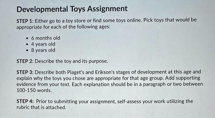 SOLVED Developmental Toys Assignment STEP 1 Either go to a toy