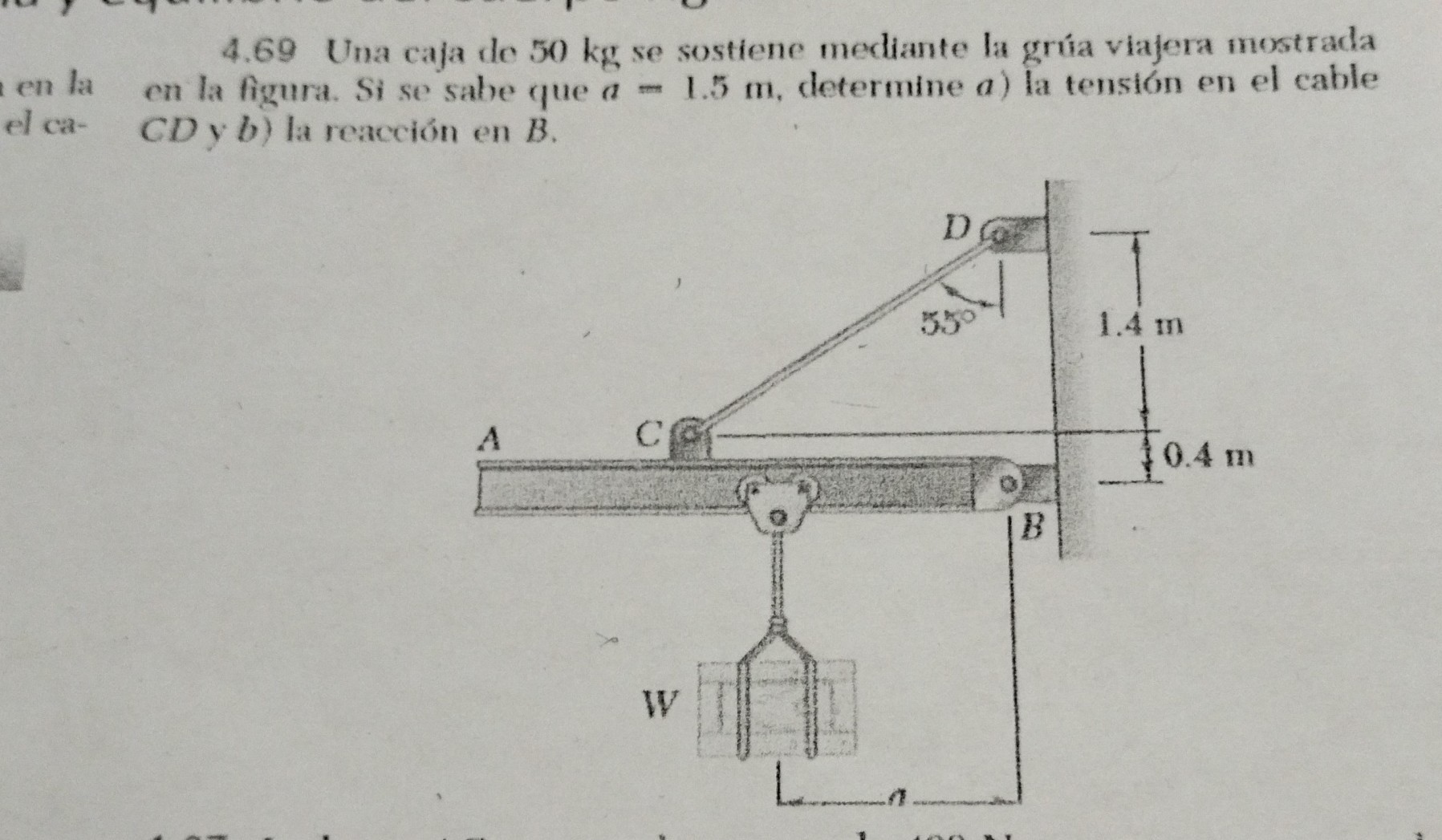 SOLVED: 4.69 Una Caja Do 50 Kg Se Sostiene Mediante La Grúa Viajera ...