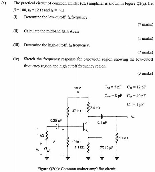 SOLVED The practical circuit of a common emitter (CE) amplifier is shown in Figure Q2(a). Let