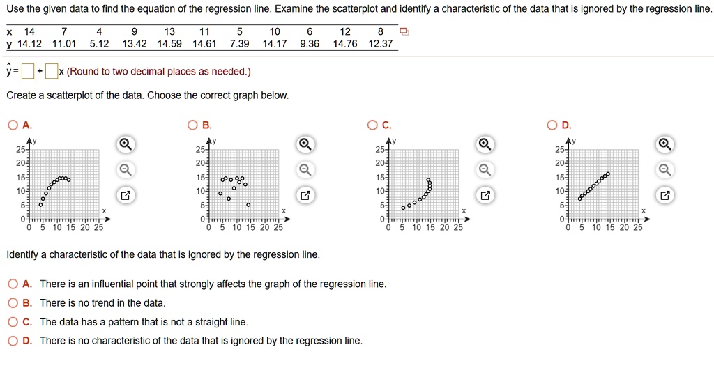 use the given data to find the equation of the regression line examine ...