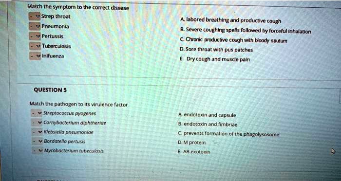 solved-match-the-symptom-to-the-drrect-dlsease-strcp-throat-pneumonia