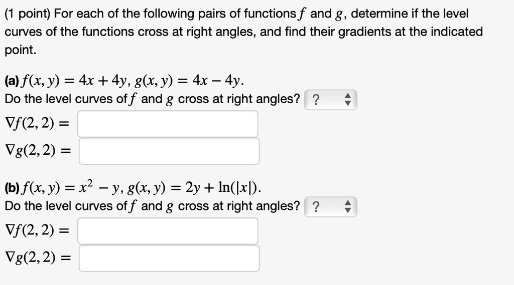 Solved 1 Point For Each Of The Following Pairs Of Functions F And G