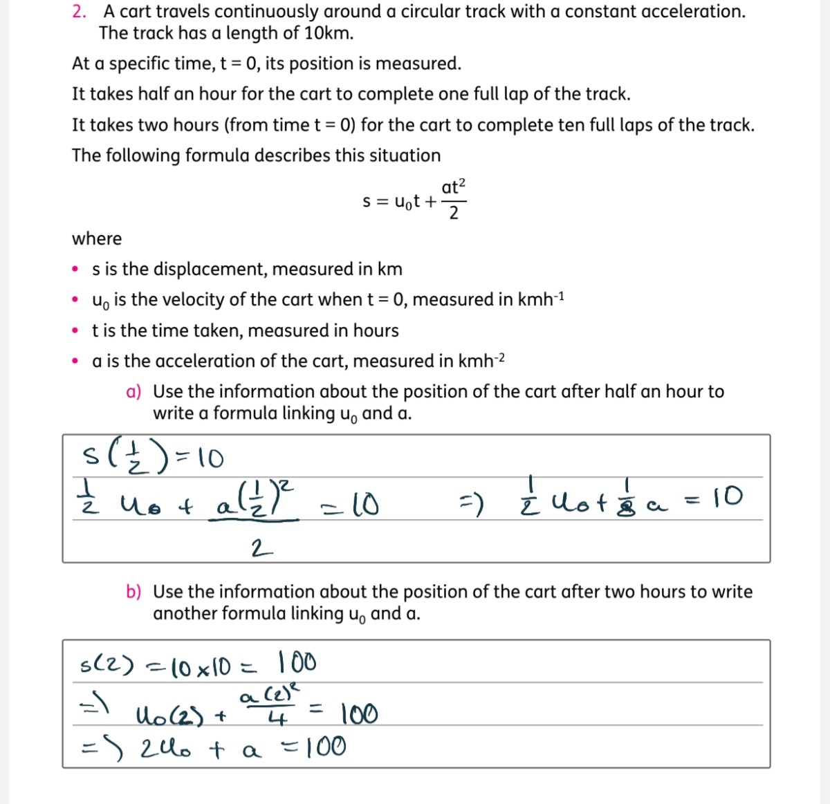 SOLVED 2. A cart travels continuously around a circular track with a