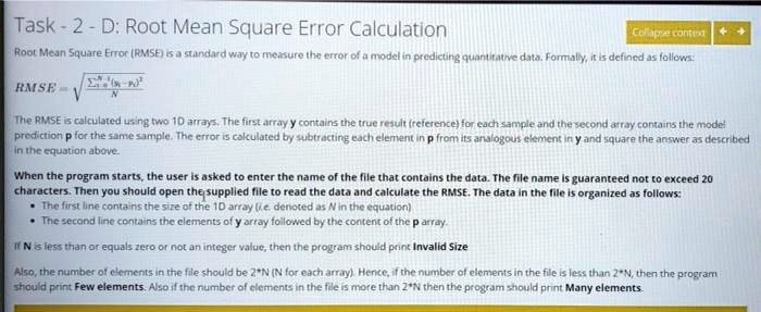 SOLVED: Task D: Root Mean Square Error Calculation Root Mean Square ...