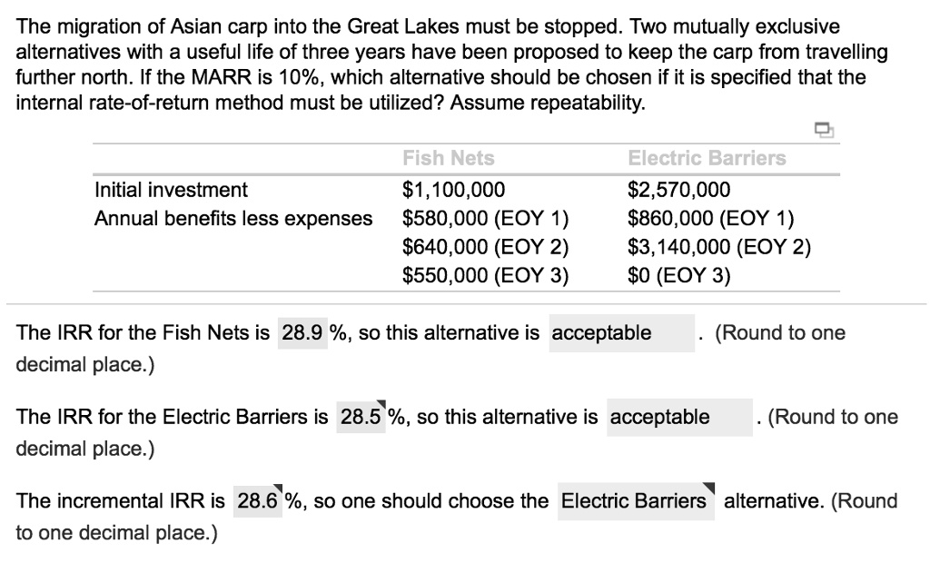 SOLVED: What is the IRR for the Electric Barriers and the incremental ...