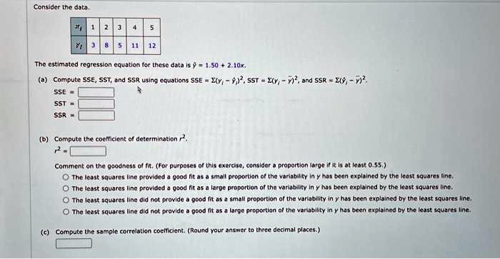 SOLVED: Consider the data. The estimated regression equation for these ...