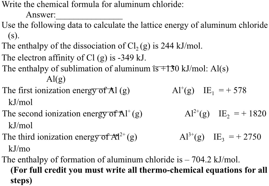 SOLVED Write the chemical formula for aluminum chloride Answer Use