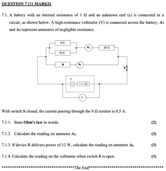 VIDEO solution: QUESTION MARKS 7.1 A battery with an internal ...