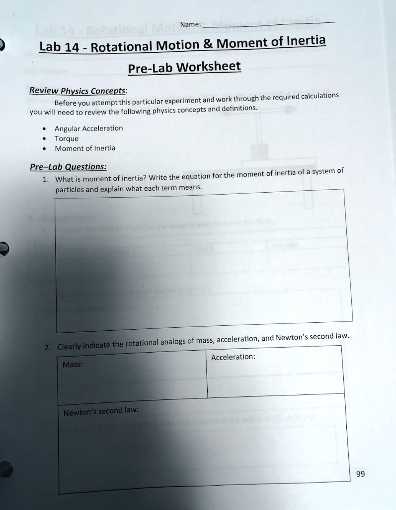 SOLVED: Name Lab 14 Rotational Motion MomentofInertia Pre-Lab ...