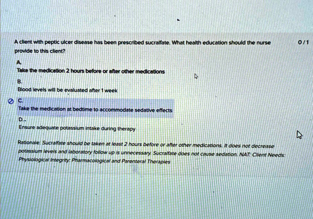 SOLVED: A client with peptic ulcer disease has been prescribed