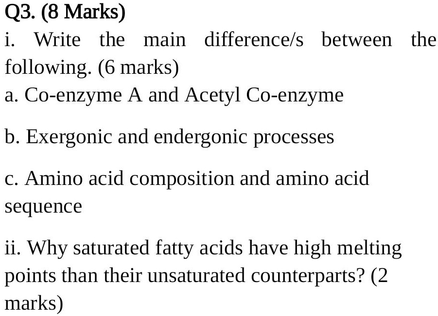 SOLVED Q3. (8 Marks) Write the main differences between the following