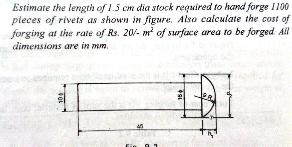 SOLVED Estimate the length of 1.5 cm dia stock reguired to hand 1100 pieces of rivets as