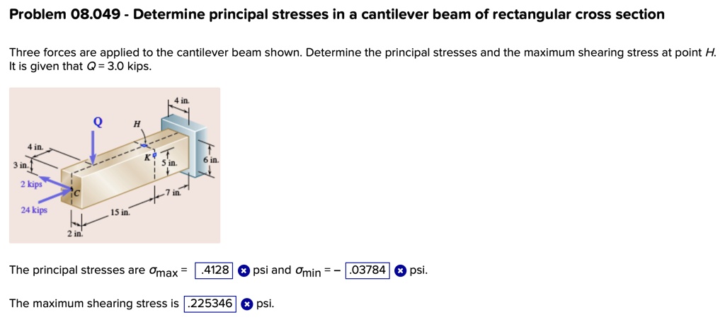 Problem 08.049 - Determine principal stresses in a cantilever beam of ...
