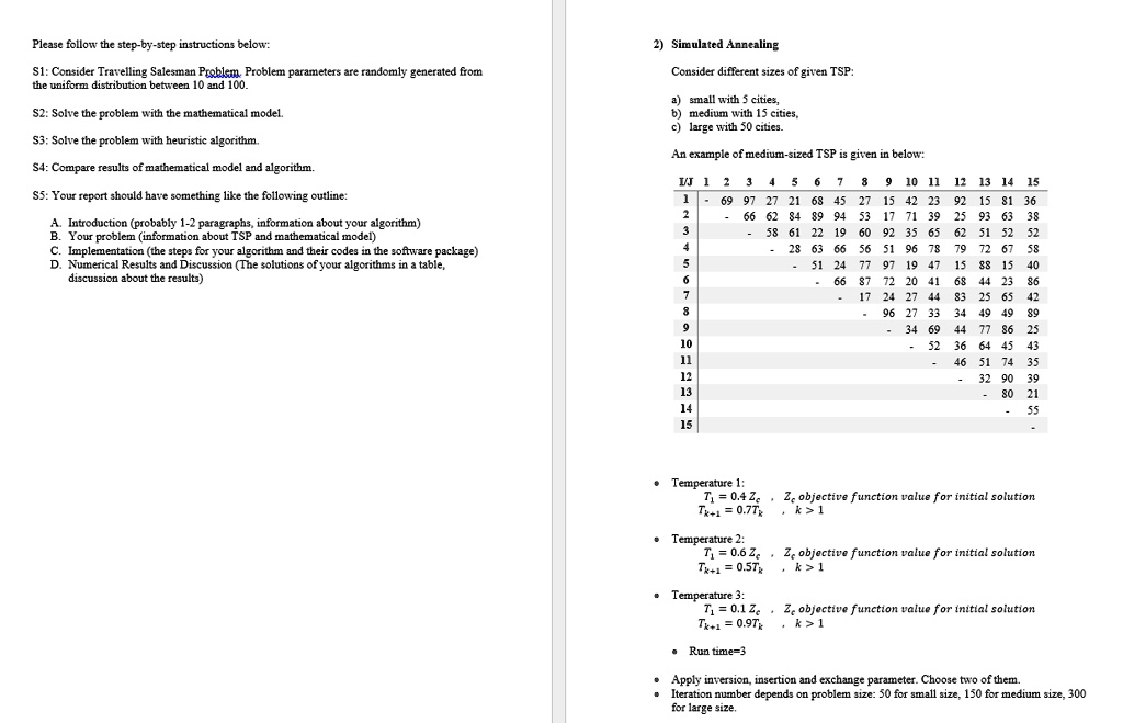 please follow the step by step instructions below s1 consider travelling salesman problem problem parameters are randomly generated from the uniform distribution between 10 and 100 s2 solve  24559