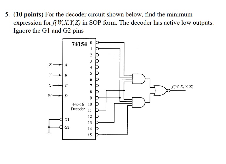 5. (10 points) For the decoder circuit shown below, find the minimum ...