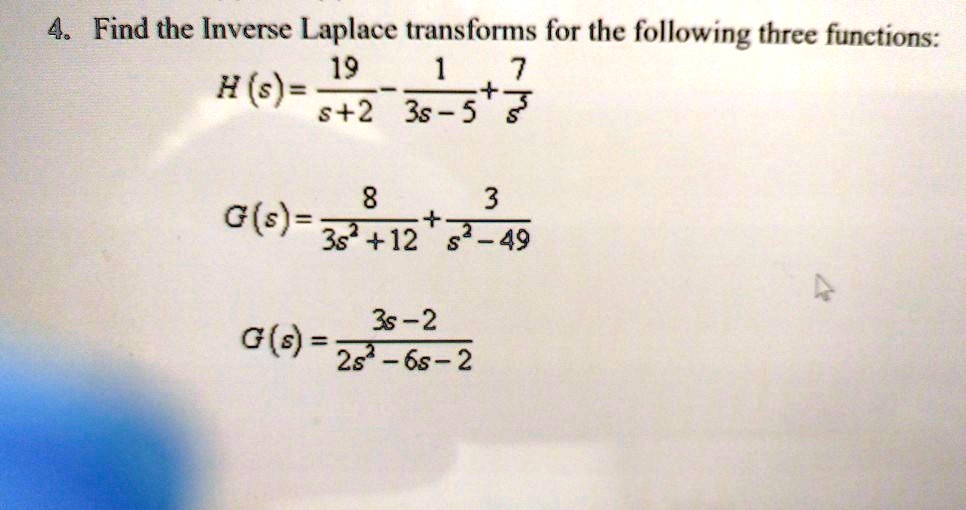 Solved 4 Find The Inverse Laplace Transforms For The Following Three Functions 19 1 7 H S 3957