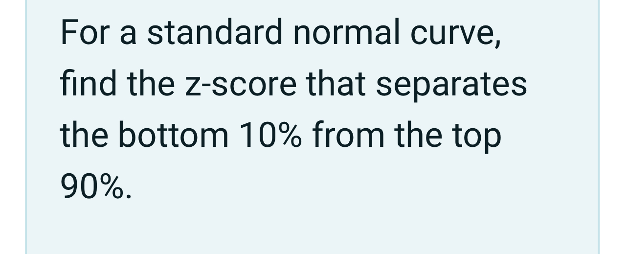 For a standard normal curve, find the z-score that separates the bottom 10% from the top 90%.