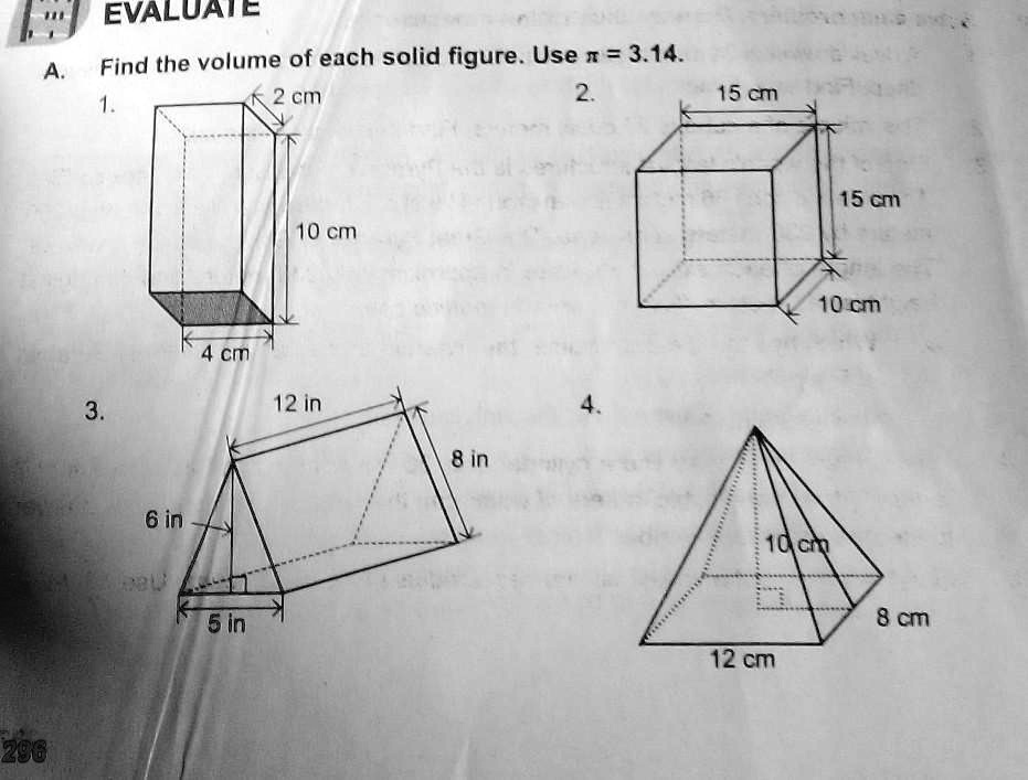 evaluate find the volume of each solid figure use π 3.14 brainly