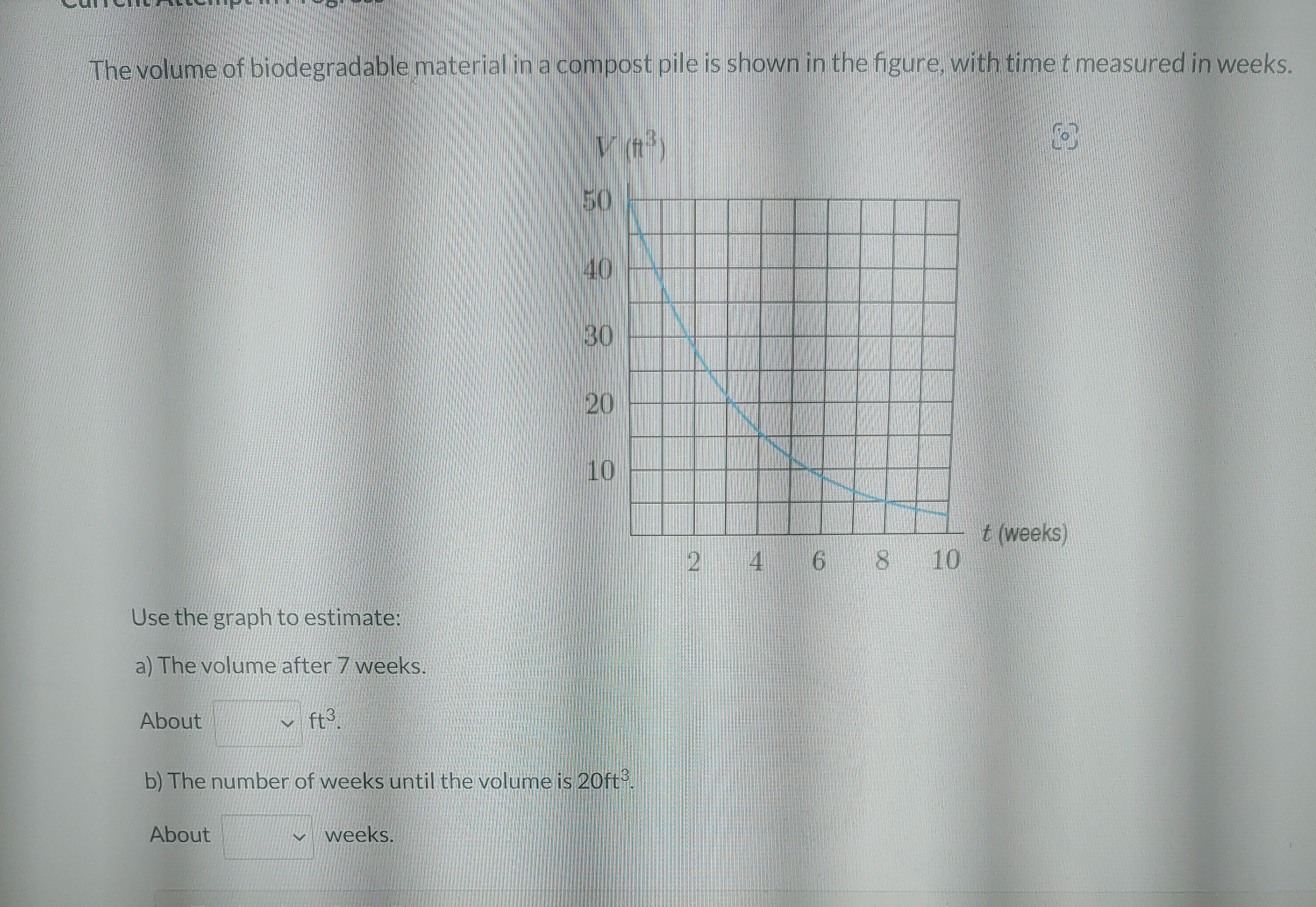 The volume of biodegradable material in a compost pile is shown in the ...