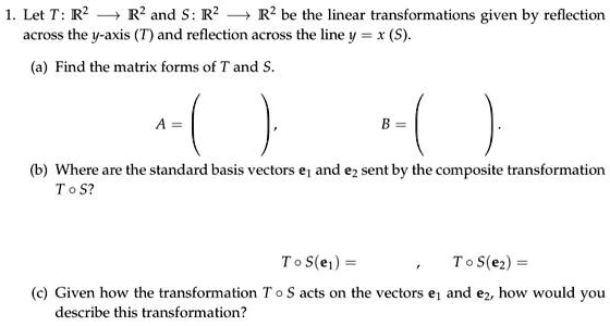 Solved Let T R2 R2 And S R2 R Be The Linear Transformations Given By Reflection Across The Y Axis T And Reflection Across The Line Y X S A Find The