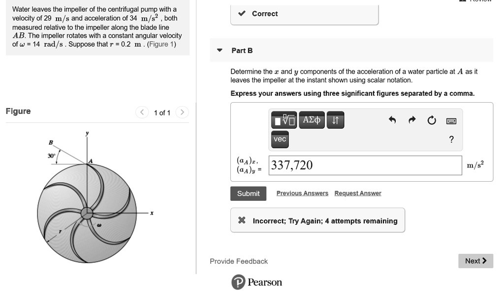 SOLVED: Water leaves the impeller of the centrifugal pump with a ...