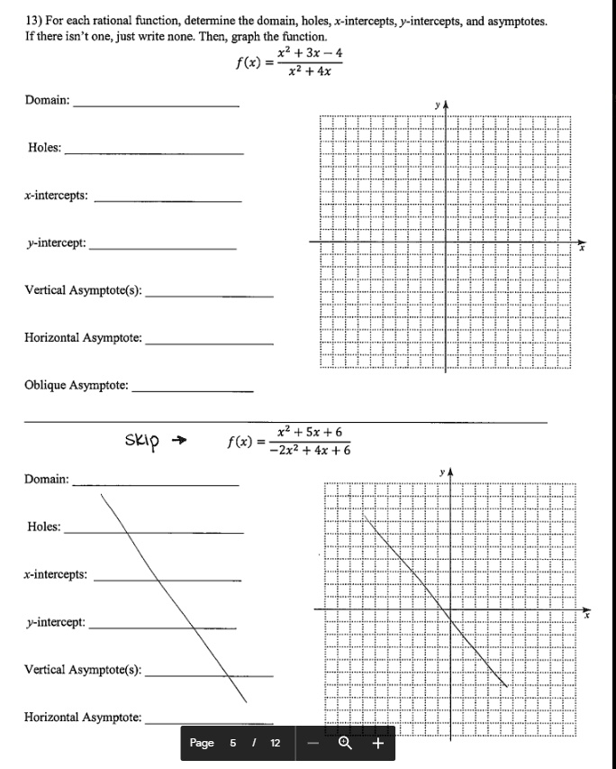 Solved 13 For Each Rational Function Determine The Domain Holes X Intercepts Y Intercepts And Asymptotes If There Isn One Just Write None Then Graph The Function X2 3x Fl X2 4x Domain