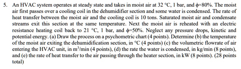 SOLVED: An HVAC system operates at steady state and takes in moist air ...